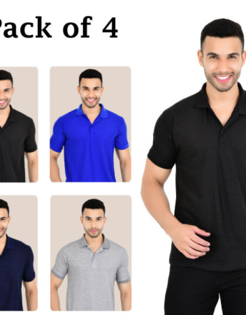 Pack of 4 Men Solid Polo Neck Multicolor T-Shirt